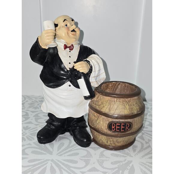 Butler Waiter Beer Barrel Holder Figurine – Bar/Desk Organizer - Picture 11 of 13
